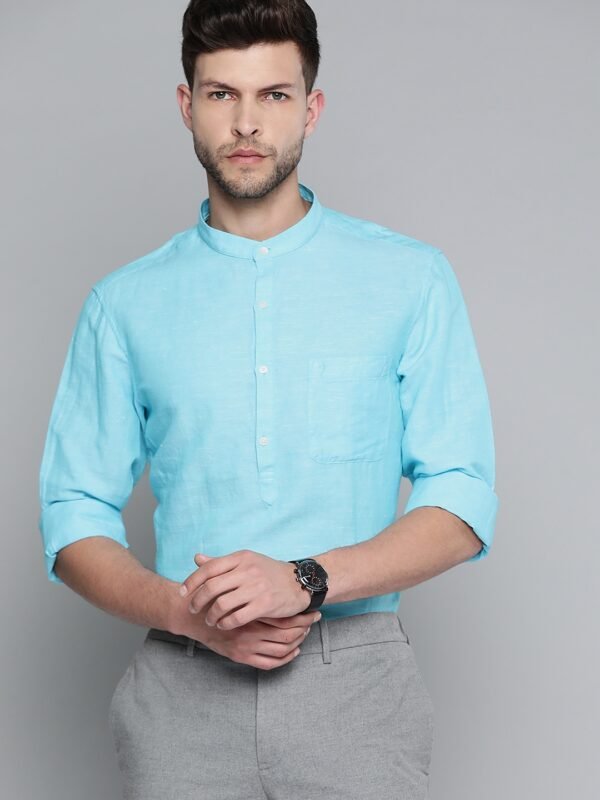 Indian Terrain Men's Blue Slim Fit Linen Casual Shirt